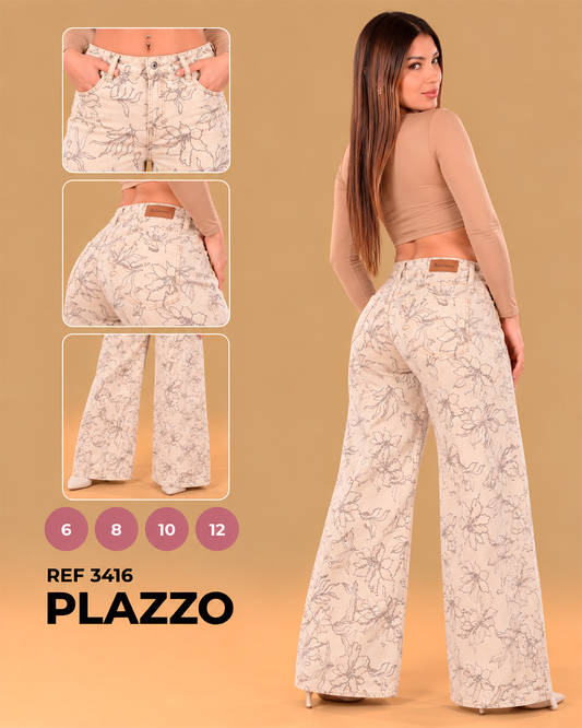 Palazzo Estampado Floral Mujer Bota Amplia Ref 3416