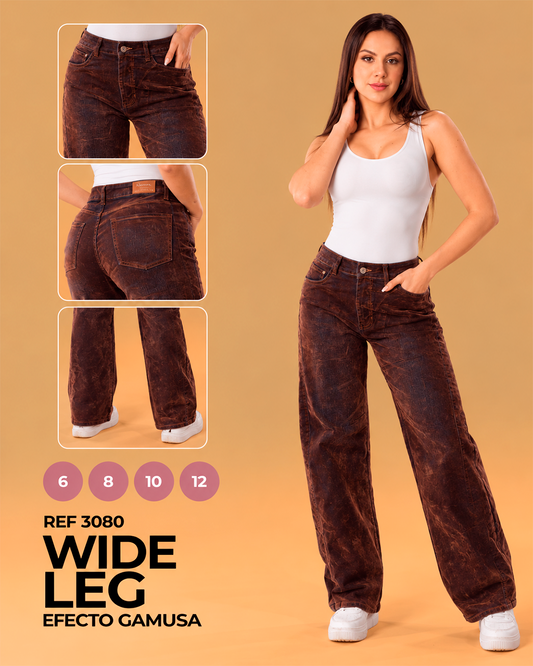 Wide Leg Café Efecto Gamuza Lavado Jaspeado