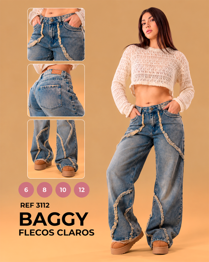Baggy Deshilachado con Flecos Claros Mujer