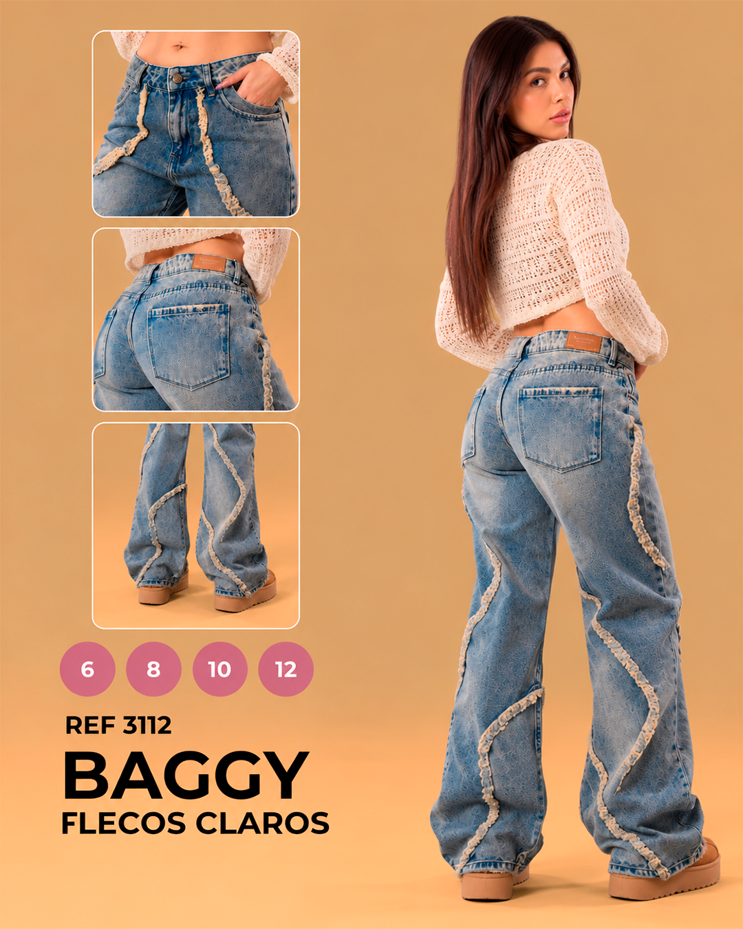 Baggy Deshilachado con Flecos Claros Mujer