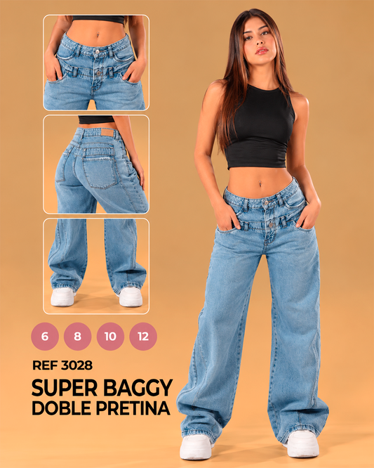 Super Baggy Doble Pretina Azul Claro Pierna Extra Amplia Ref 3028