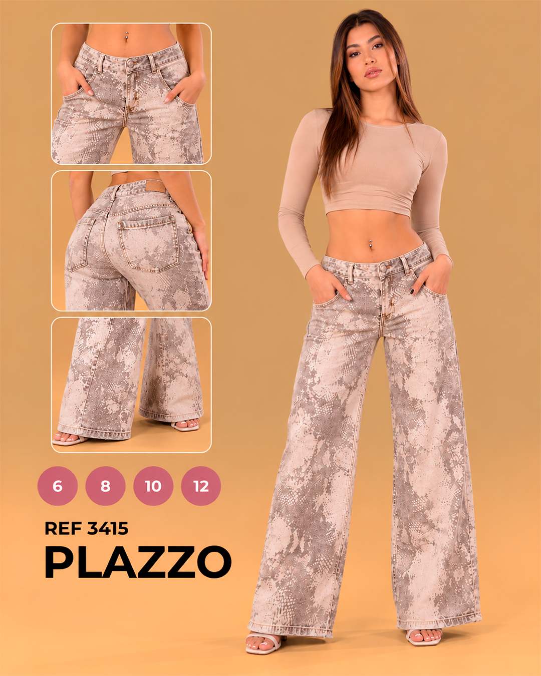 Palazzo Estampado Animal Print Beige Pierna Ancha Ref 3415