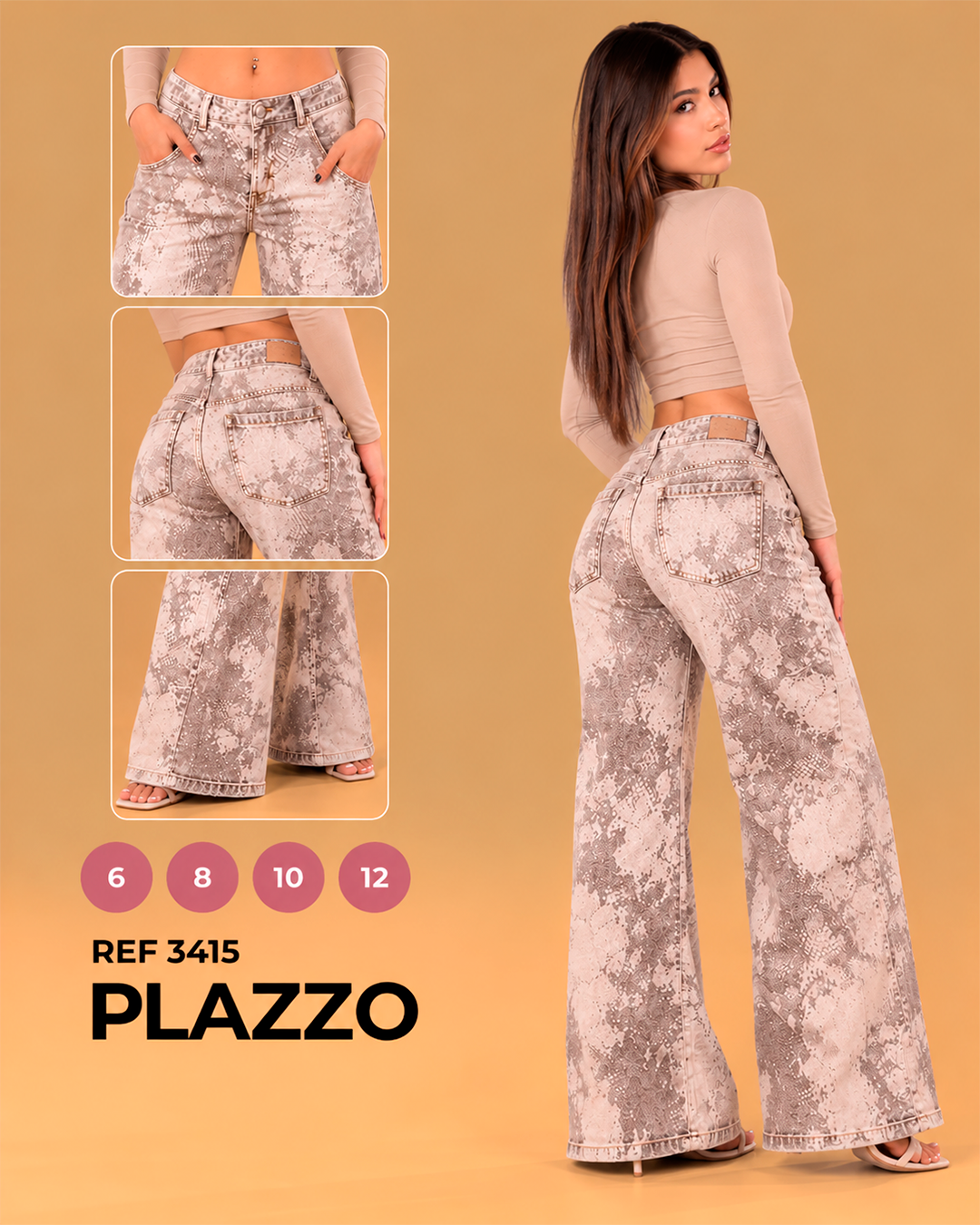 Palazzo Estampado Animal Print Beige Pierna Ancha Ref 3415
