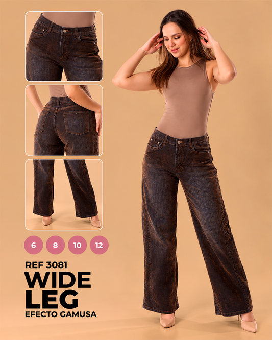 wide leg café oscuro con efecto gamuza Ref 3081