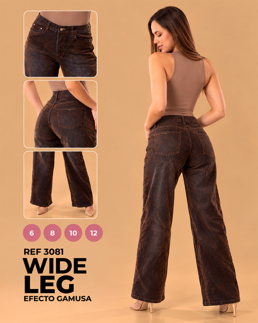 wide leg café oscuro con efecto gamuza Ref 3081