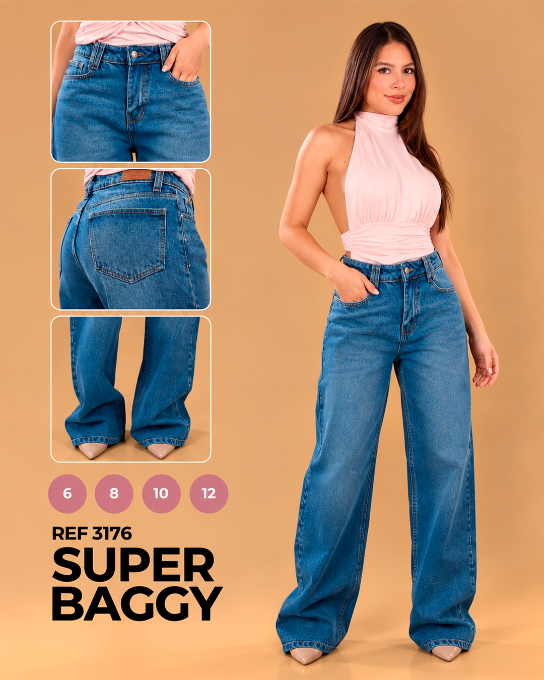 Super Baggy Azul Medio de Pierna Extra Ancha Ref 3176
