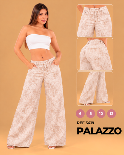 Palazzo Estampado de Encaje Color Crema Ref 3419