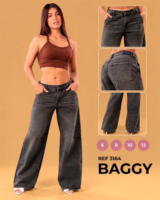 Baggy Gris Humo Tiro Bajo con Lavado Desgastado Ref 3164