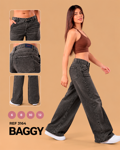 Baggy Gris Humo Tiro Bajo con Lavado Desgastado Ref 3164