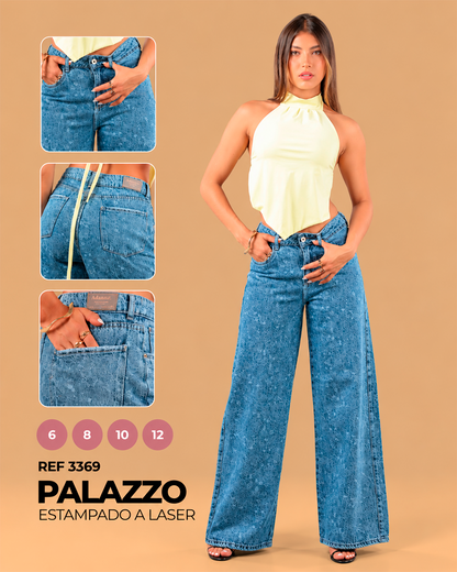 Palazzo Estampado a Láser Azul Medio Ref 3369