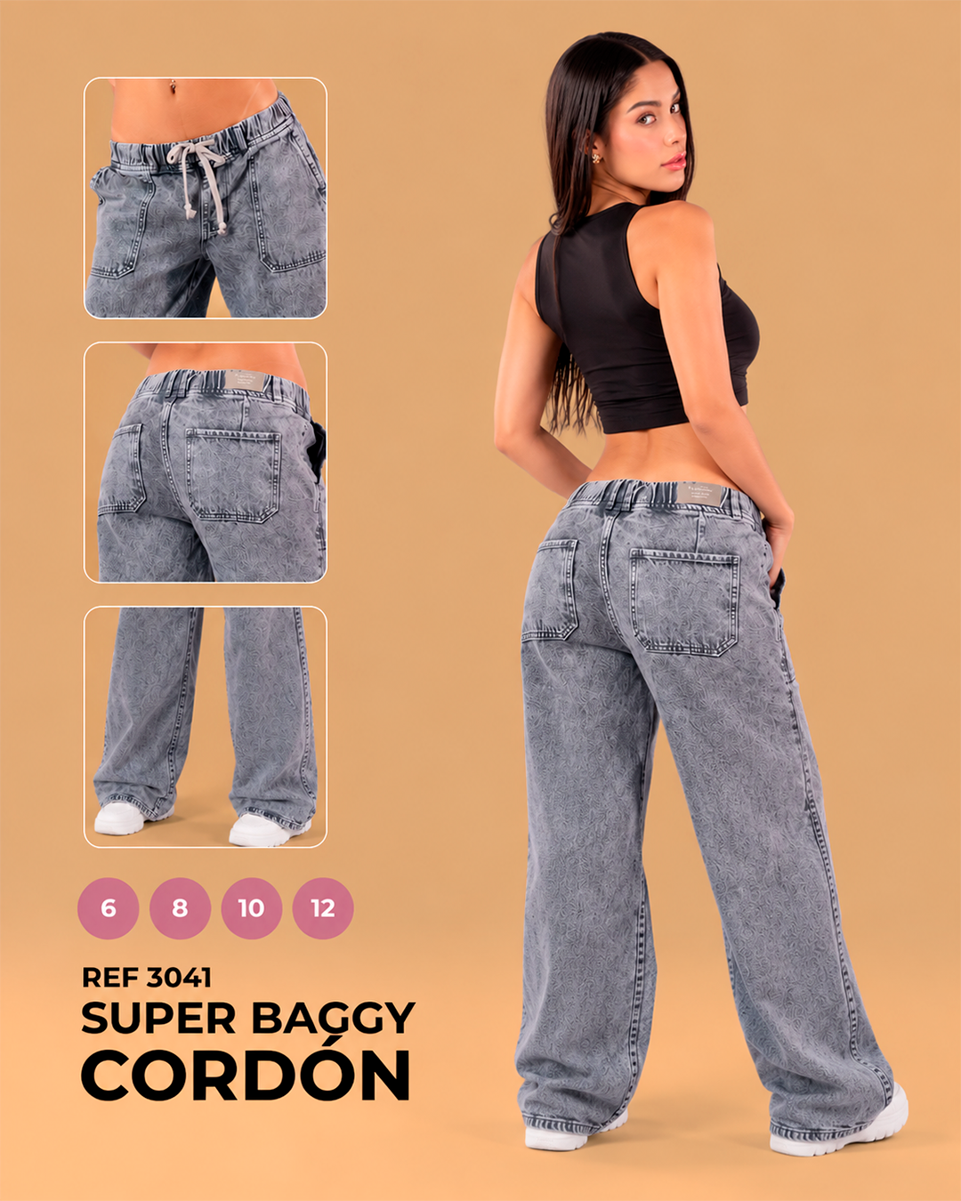 Super Baggy con Cordón y Pretina Elástica Gris Lavado Ref 3041