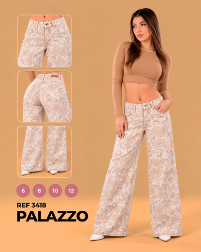Palazzo Estampado de Encaje Beige Tiro Bajo Ref 3418