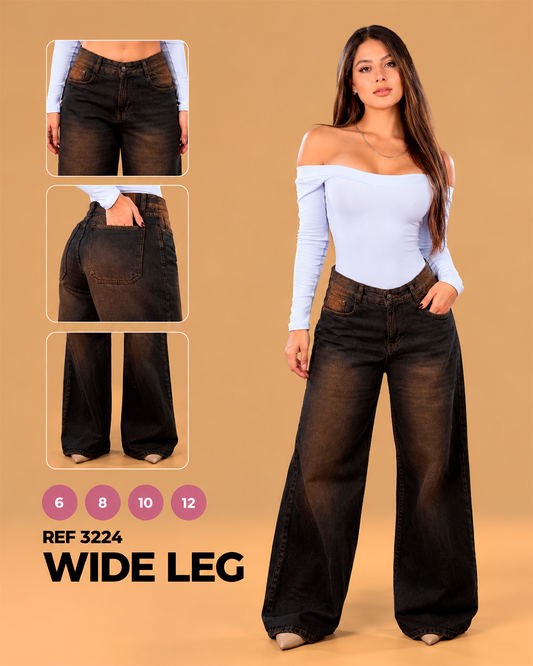 Wide Leg Negro con Lavado Cobre Ref 3224