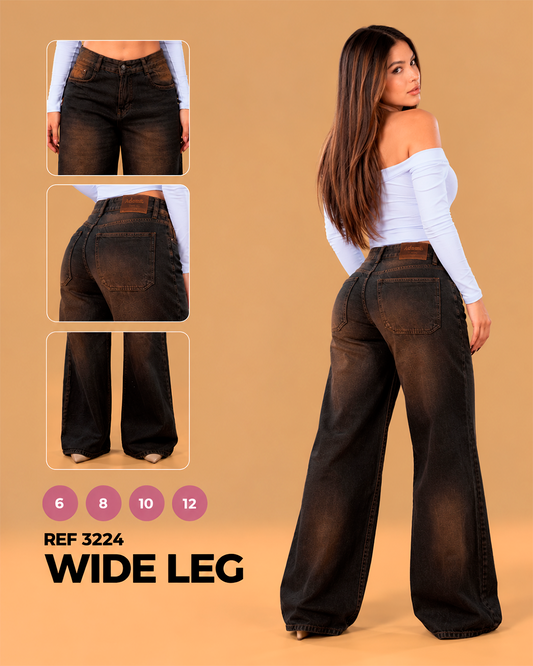 Wide Leg Negro con Lavado Cobre Ref 3224