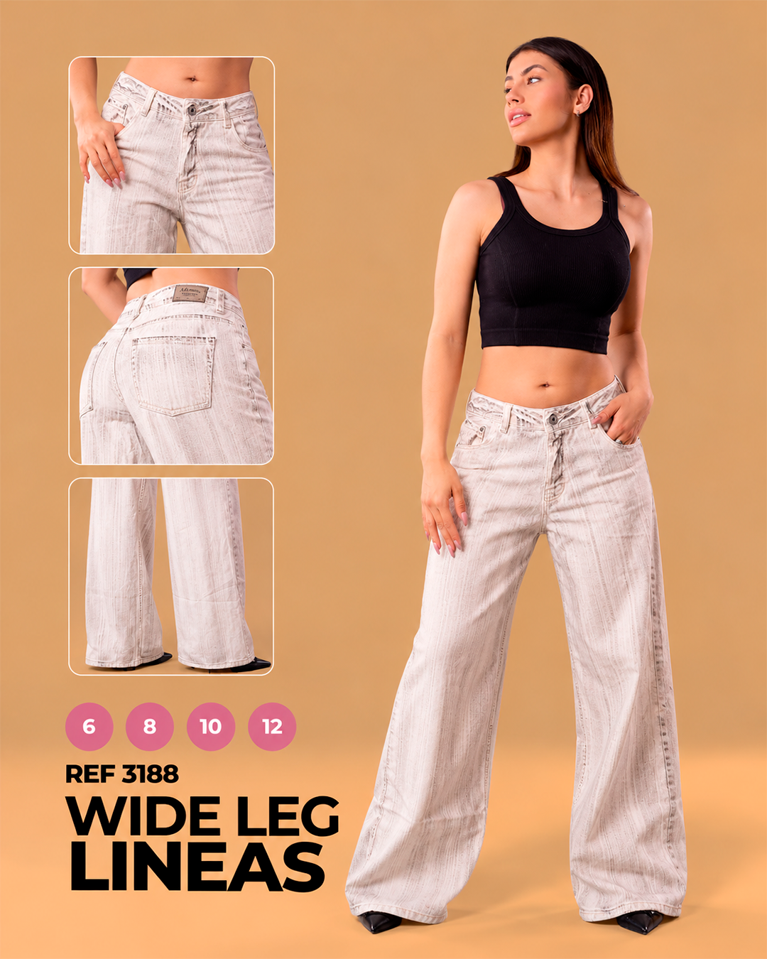 Wide Leg Crudo con Líneas Verticales Ref 3188