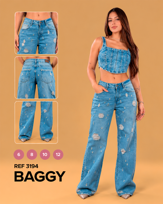 Baggy Azul Claro con Rotos Desgastados Ref 3194