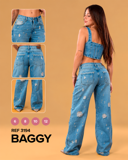Baggy Azul Claro con Rotos Desgastados Ref 3194