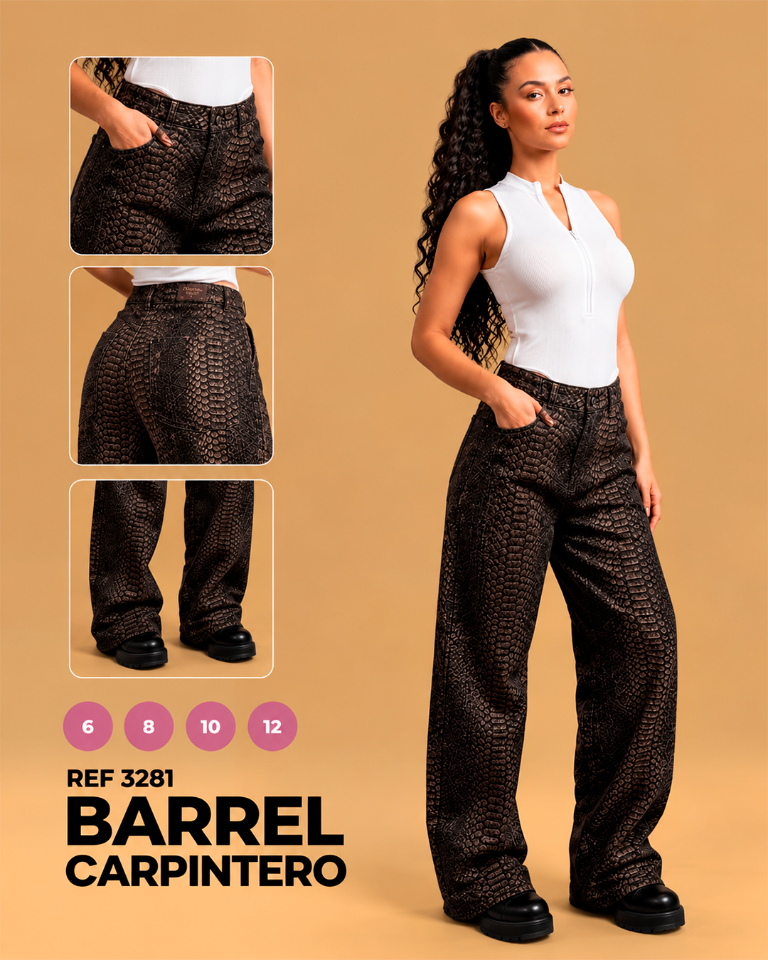 Barrel Carpintero Estampado Reptil
