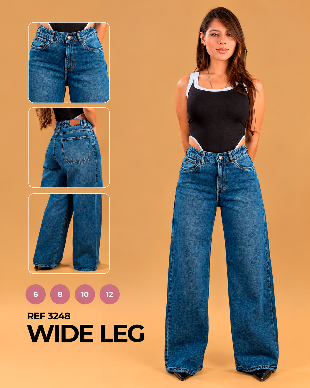 Wide Leg Azul Medio con Textura Grabada