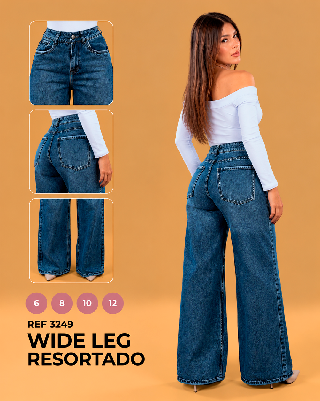 Wide Leg Resortado Azul Oscuro