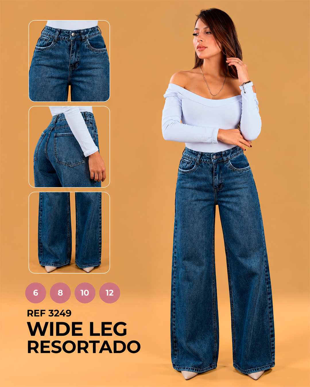Wide Leg Resortado Azul Oscuro
