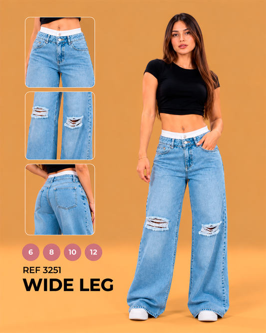 Wide Leg Azul Claro con Rotos