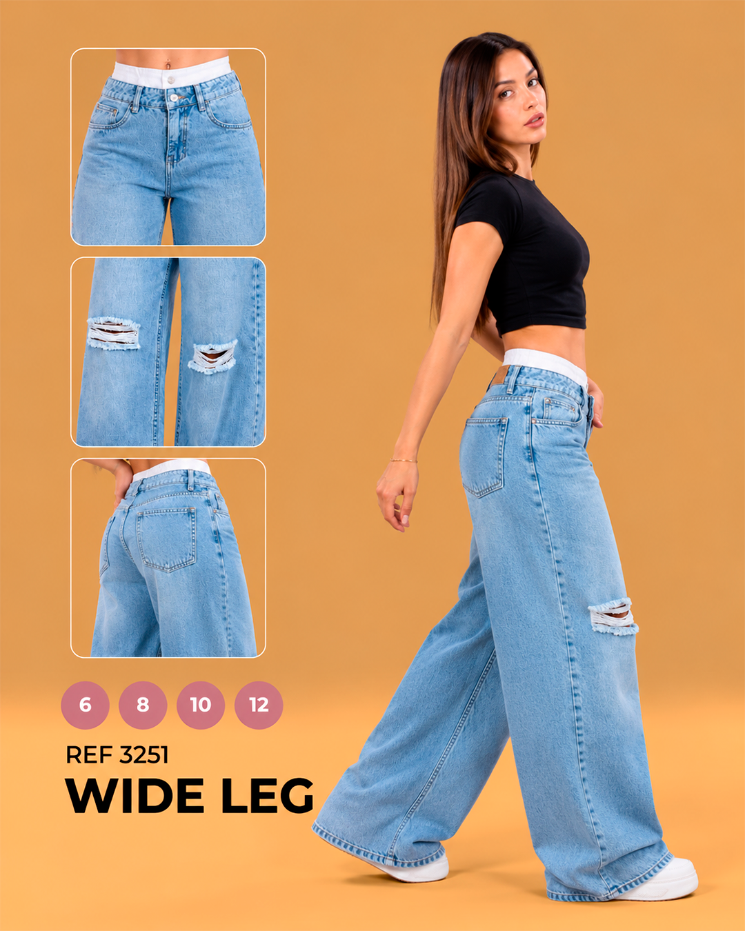 Wide Leg Azul Claro con Rotos
