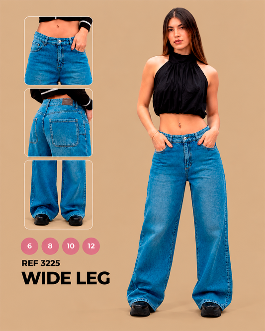Wide Leg Azul Intenso Tiro Bajo con Lavado