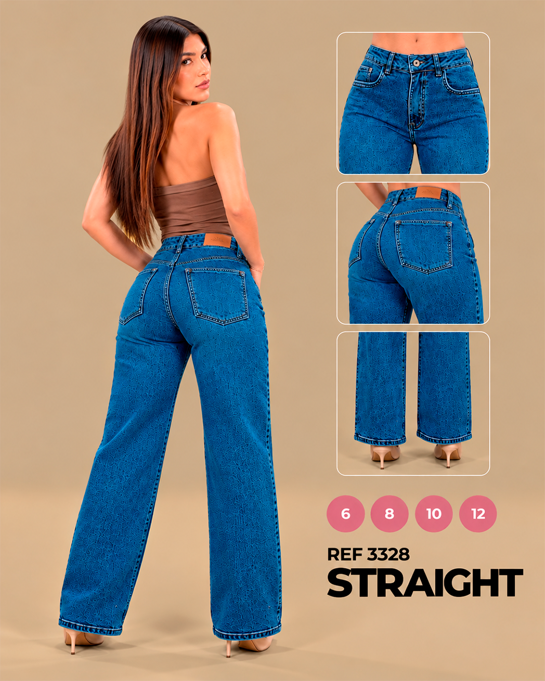 Straight Azul Medio con Textura Grabada
