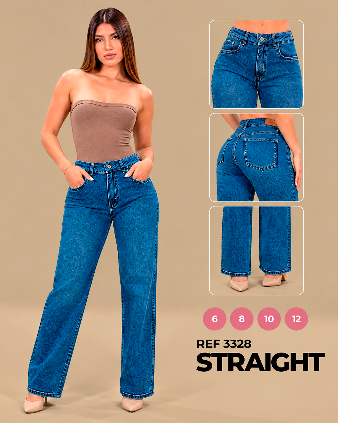 Straight Azul Medio con Textura Grabada