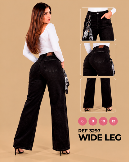 Wide Leg Negro Tiro Alto con Pañuelo Estampado