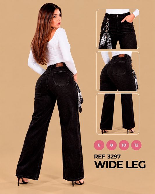 Wide Leg Negro Tiro Alto con Pañuelo Estampado