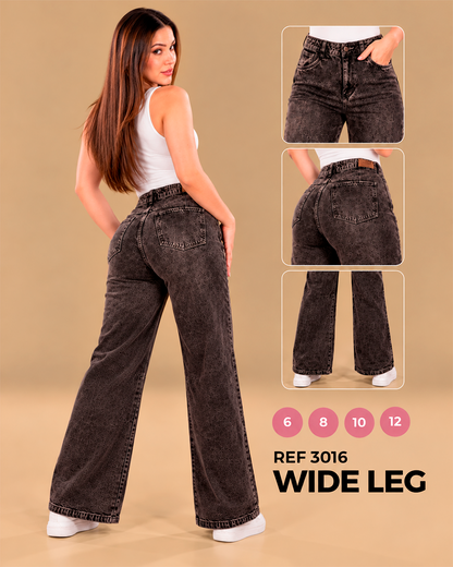 Wide Leg Gris Oscuro Tiro Alto Lavado