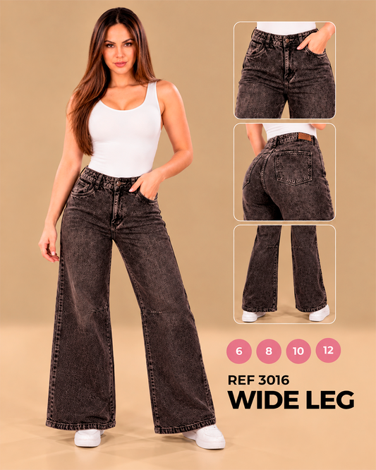 Wide Leg Gris Oscuro Tiro Alto Lavado