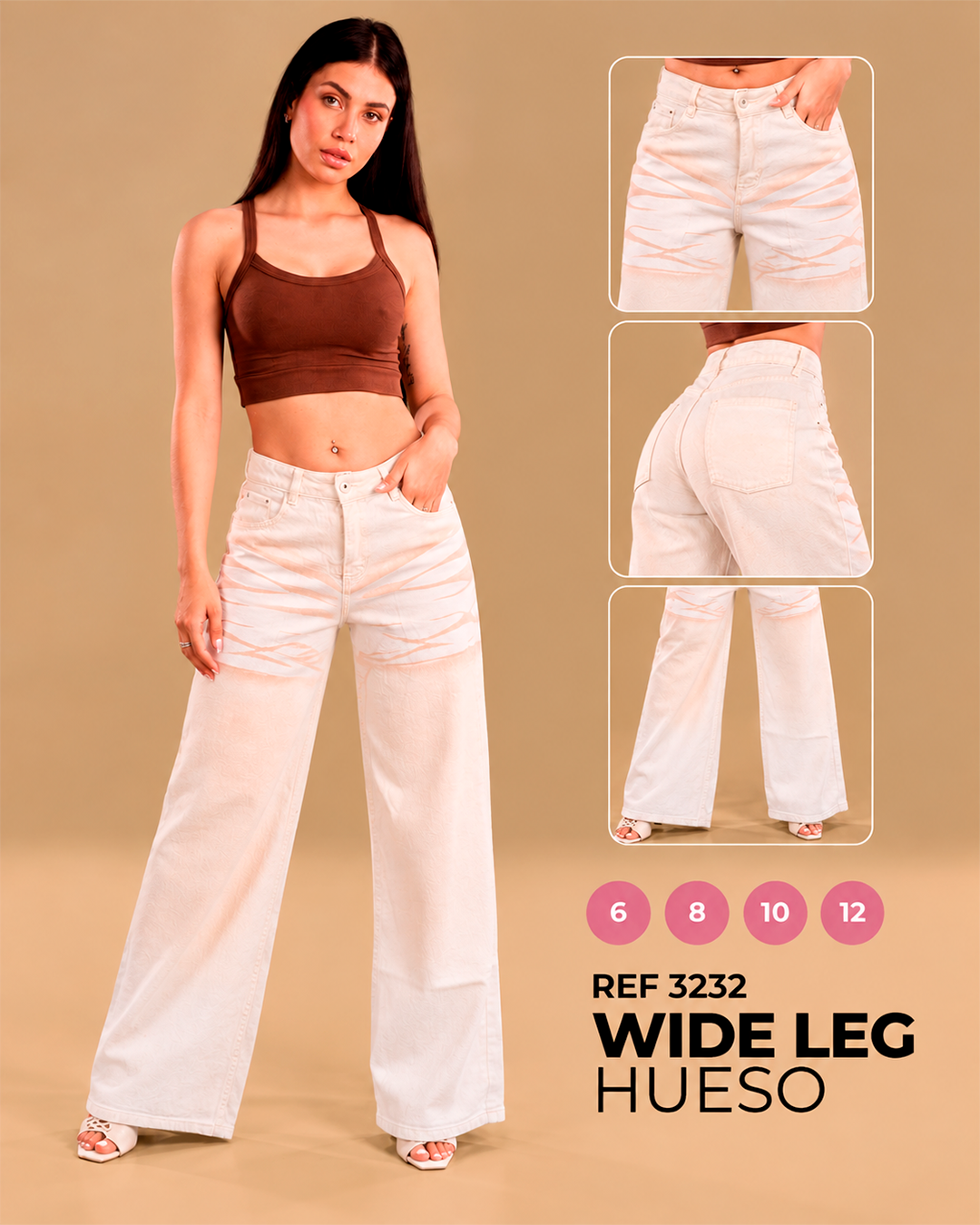 Wide Leg Blanco Hueso con Degradé Durazno y Rayas