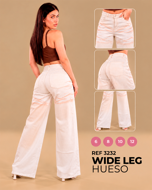 Wide Leg Blanco Hueso con Degradé Durazno y Rayas