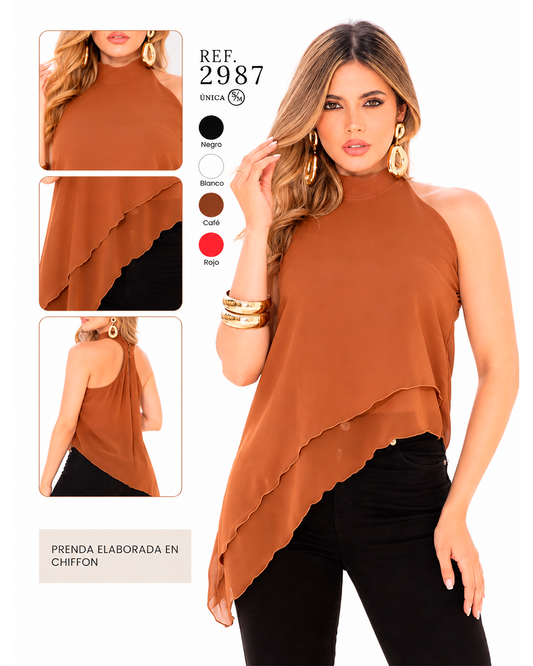 Blusa de Chiffon Cuello Halter Asimétrica