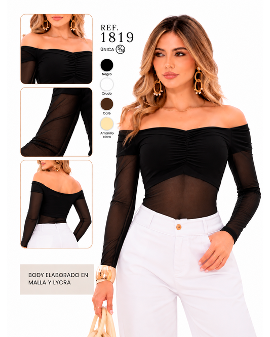 Body Hombros Descubiertos con Busto Fruncido y Transparencias