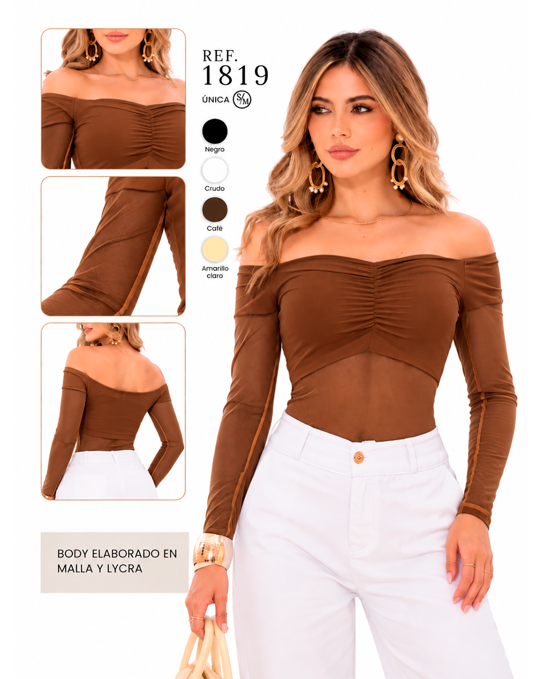 Body Hombros Descubiertos con Busto Fruncido y Transparencias