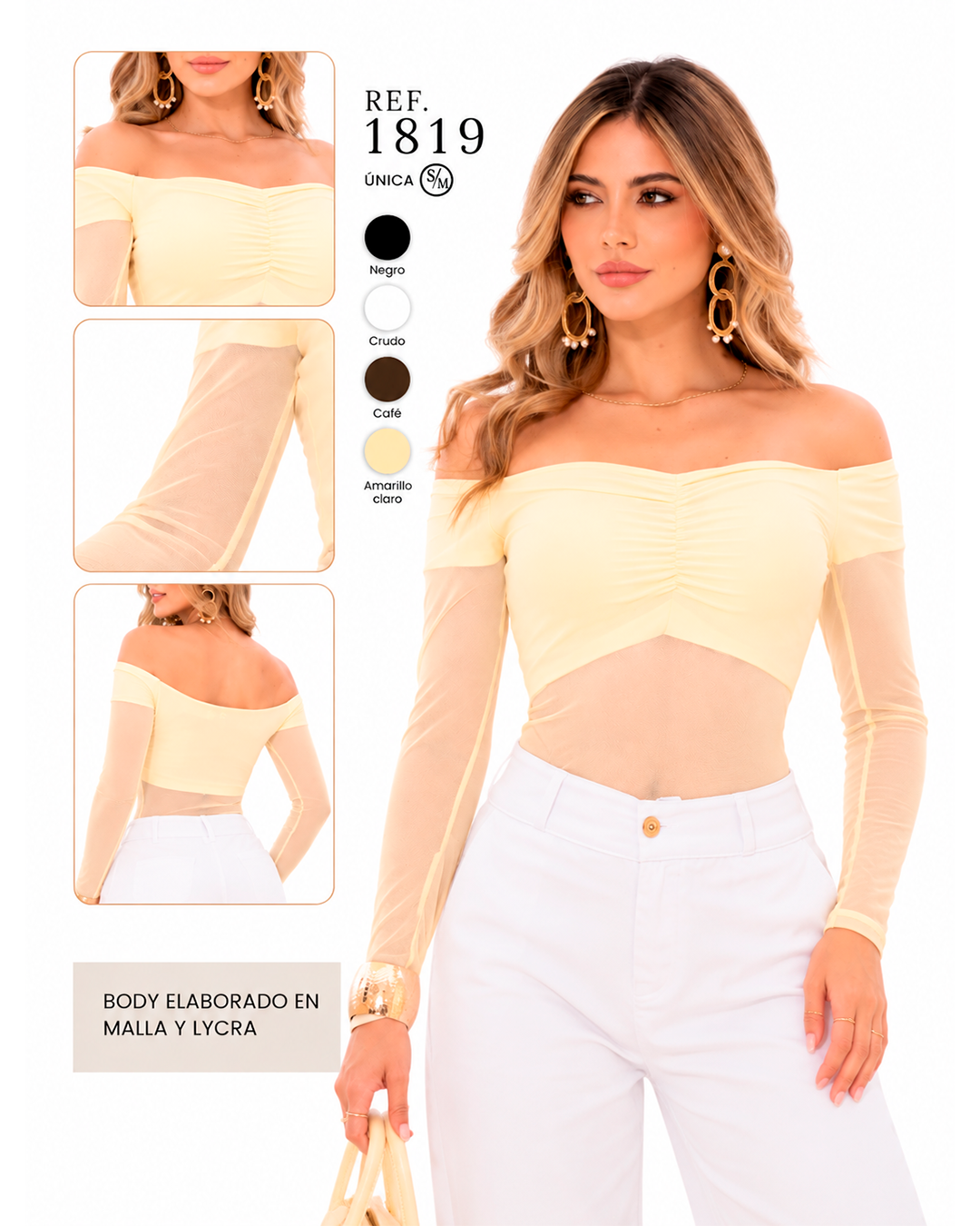 Body Hombros Descubiertos con Busto Fruncido y Transparencias