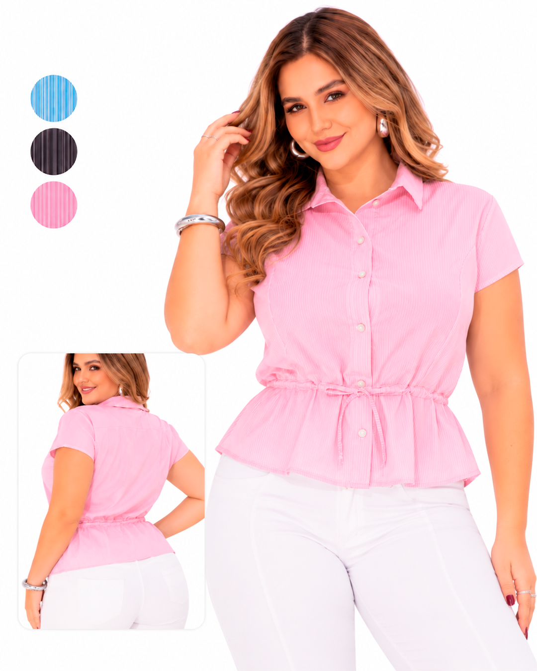 Blusa Camisera de Rayas Cordón en la Cintura Ref 11132