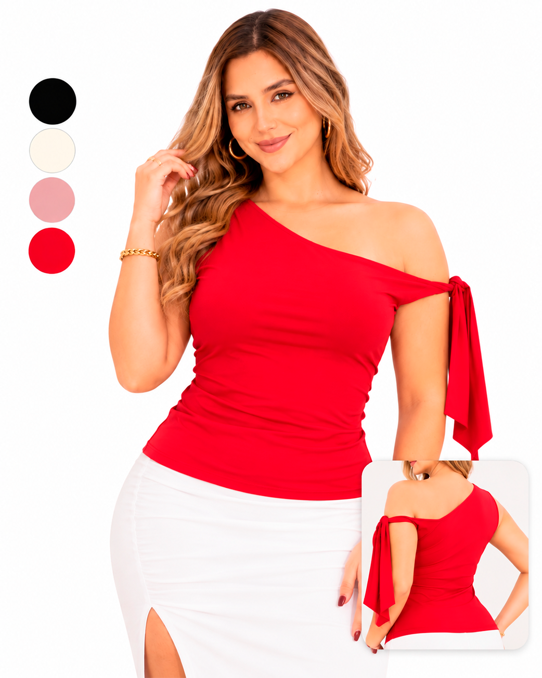 Blusa de Un Solo Hombro con Amarre Lateral en Lycra Acetato Ref 11148